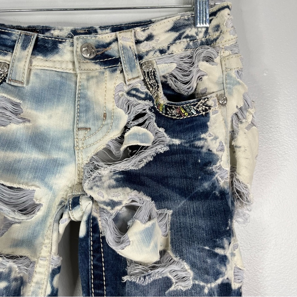 Miss Me Jeans Women’s 25 Blue White Bootcut Bleached Distress Destroyed JP7115B2 - Picture 6 of 16